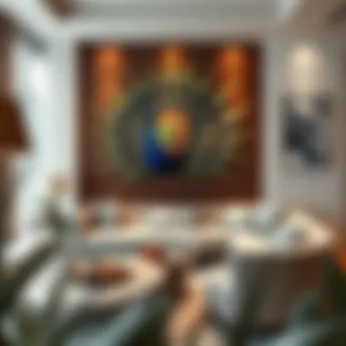 Living Room Elegance with 3D Peacock Art Stylish living room adorned with 3D peacock artwork