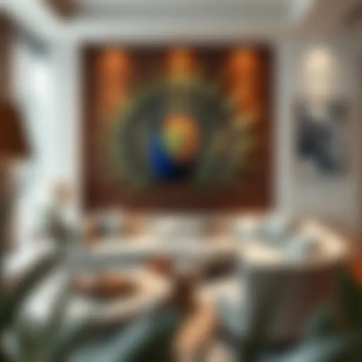 Living Room Elegance with 3D Peacock Art Stylish living room adorned with 3D peacock artwork