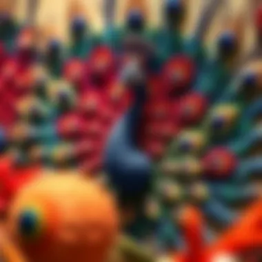 Intricate Feathers of 3D Peacock Wall Art Vibrant 3D peacock wall art showcasing intricate feathers