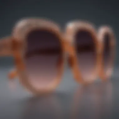 Close-up of an acrylic irregular frame sunglasses showcasing intricate design details