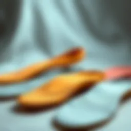 Diverse designs of adhesive insoles showcasing various shapes and textures