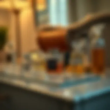 Aesthetic arrangement of travel perfume holders on a vanity