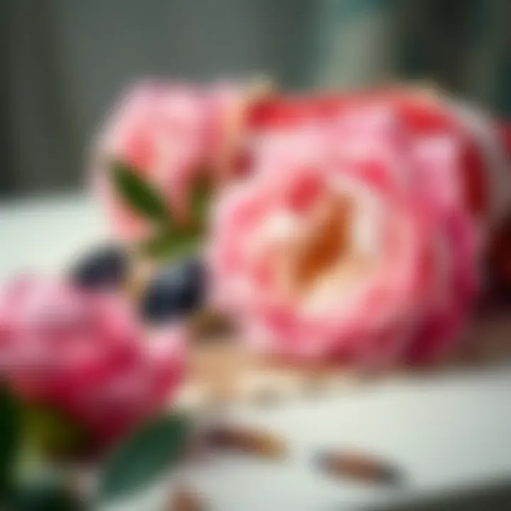 Fashion accessories complemented by peony faux flowers