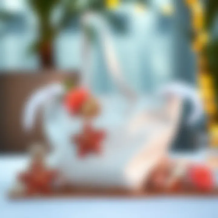 Artful Decorations for Beach Bag Favors An elegant beach bag adorned with unique decorative elements