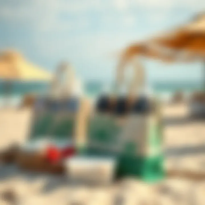 Sustainable Beach Party Favor Concepts Environmentally friendly party favors displayed in a beach setting