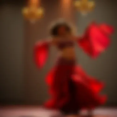 Dynamic Movement in Belly Dance A dancer in full costume demonstrating a dynamic move, emphasizing the garment's functionality and flow.