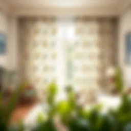 Elegant bird patterned curtain in a bright living room