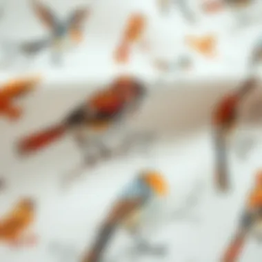Intricate Bird Designs on Soft Fabric Close-up of soft fabric featuring intricate bird designs