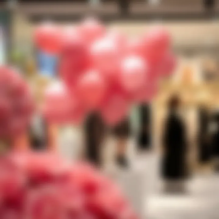 A creative arrangement of blush pink balloons in a fashion showcase