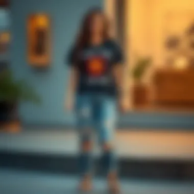 Casual setting showcasing ripped hem mom jeans with graphic tee