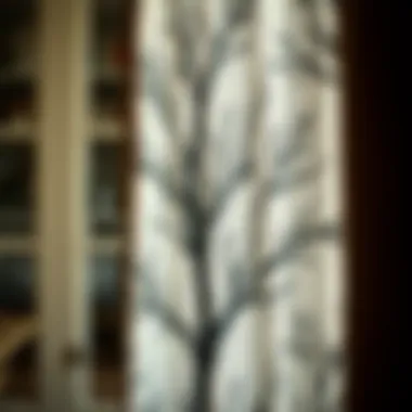 Intricate Tree Pattern on Sheer Fabric Close-up of tree pattern on sheer fabric showcasing intricate details