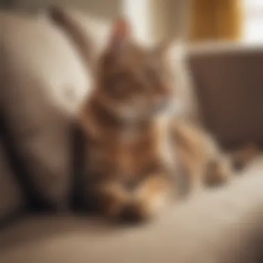 Cat Enjoying a Protected Couch Cat playing on a couch with a protector, showcasing its effectiveness