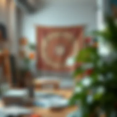 Creative Workspace for Tapestry Design A creative workspace where the design of a custom tapestry is being conceptualized