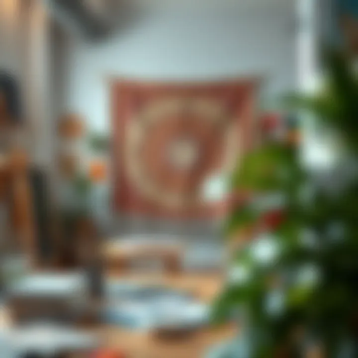 Creative Workspace for Tapestry Design A creative workspace where the design of a custom tapestry is being conceptualized