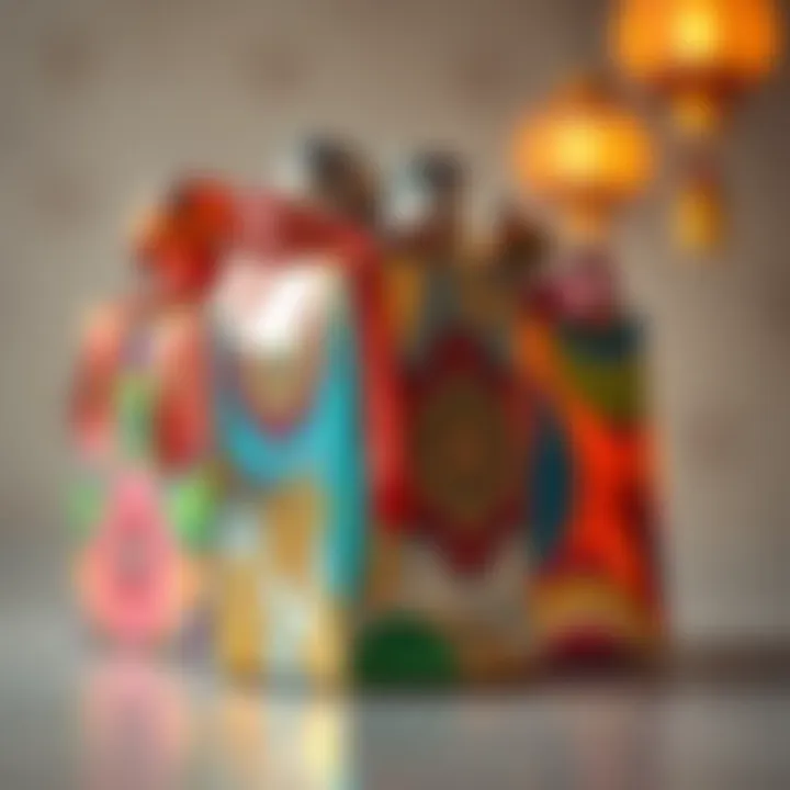 Cultural Expressions Through Iridescent Design Cultural significance of gift bags depicted through traditional motifs