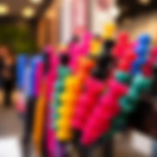 Colorful curlers arranged in a stylish display for bangs styling