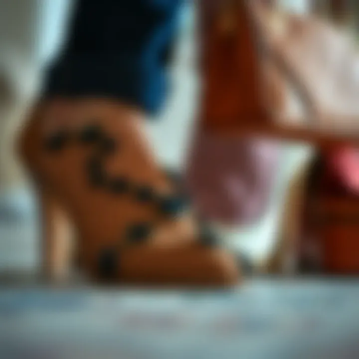 Close-up of intricate design details on matching shoes and bags