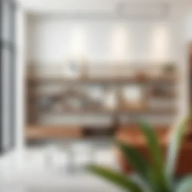 Minimalist Design with Floating Shelves Modern interior featuring large picture ledge shelves with minimalist design