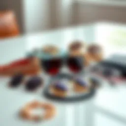 A collection of stylish yet affordable accessories arranged on a table.