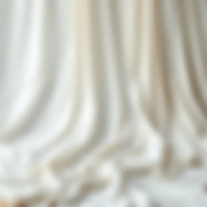 Comparison of White Draping Fabrics Various types of affordable white draping fabrics laid out for comparison