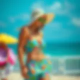 A vibrant beach outfit showcasing playful patterns and colors
