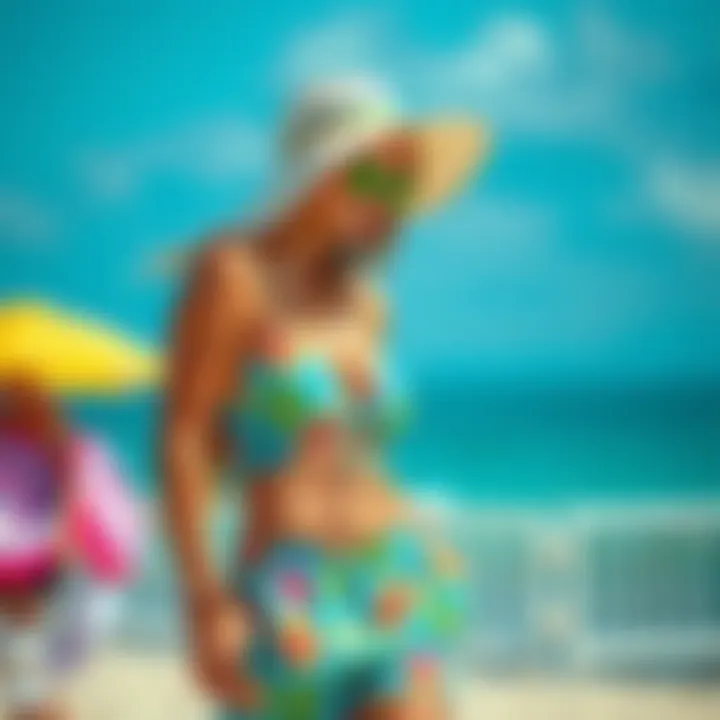 Vibrant Beach Attire A vibrant beach outfit showcasing playful patterns and colors
