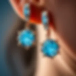 Close-up of blue cubic zirconia earrings showcasing their sparkle