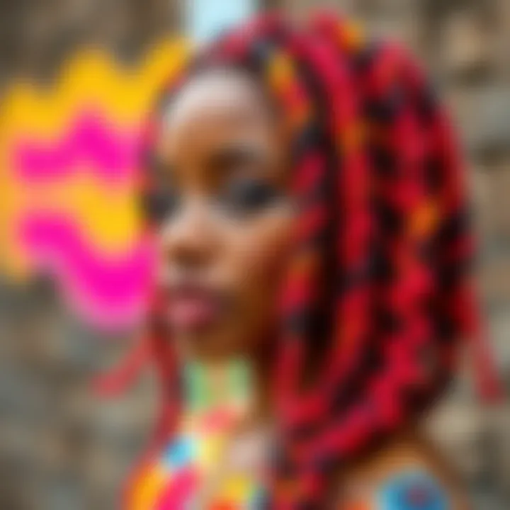 Colorful crochet hair used for bohemian box braids