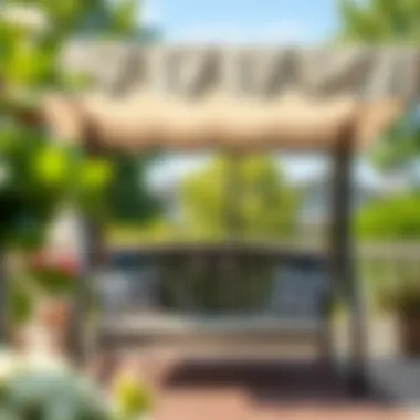 Elegant Fabric Canopy Over Porch Swing Elegant fabric canopy providing shade for a stylish porch swing