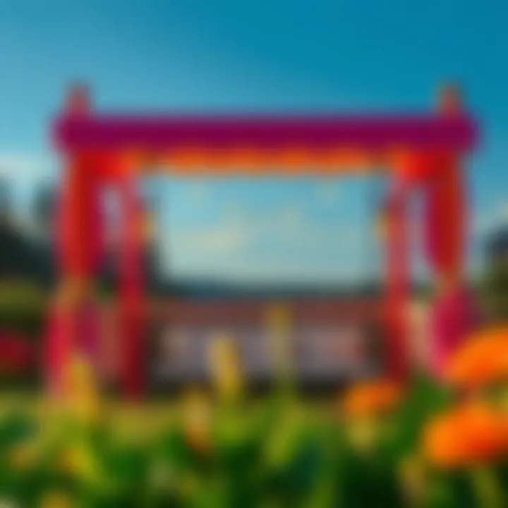 Vibrant Canopy Enhancing Outdoor Ambiance A serene outdoor setting featuring a vibrant canopy over a swing