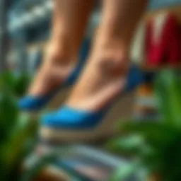 Stylish casual wedge shoes on display