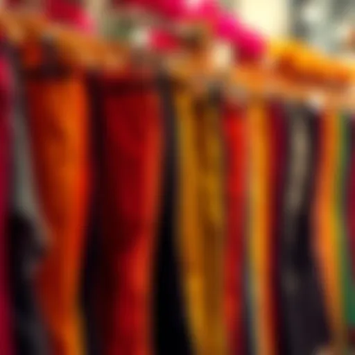 Vibrant Flare Pants Display A vibrant collection of colorful flare pants displayed on hangers