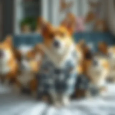 A collection of various corgi print pajama styles