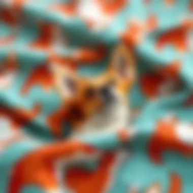 Close-up of corgi print fabric showcasing vibrant colors
