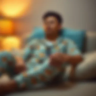 Fashionable individual relaxing in corgi print pajamas