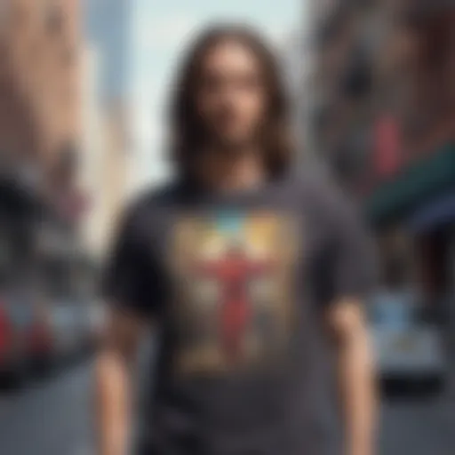 A vibrant Jesus Christ shirt displayed in a stylish urban setting