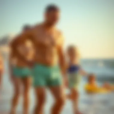 Shared Experiences at the Beach A playful beach scene highlighting coordinated swimwear