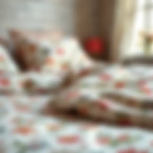 A close-up of intricately designed ditsy floral patterns on bedding