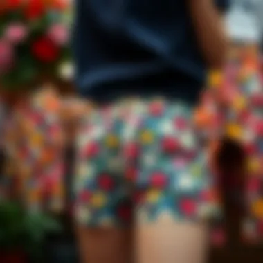 Vibrant Ditsy Floral Patterns A vibrant display of ditsy floral patterns on shorts