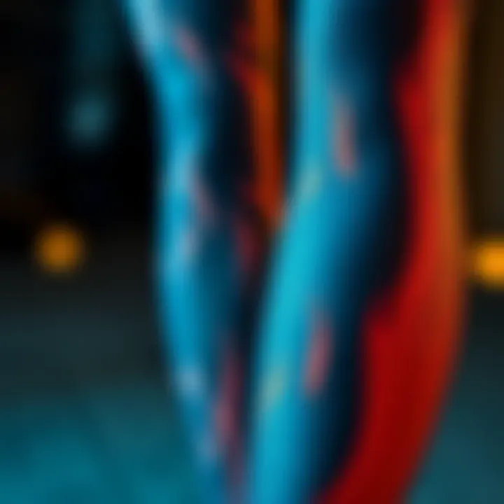 A close-up of flame fishnet tights showcasing intricate design patterns