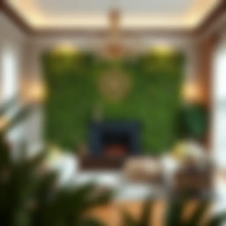 Elegant living room featuring a vibrant ivy wall installation