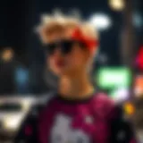 A stylish adult wearing a Hello Kitty shirt with a unique design.