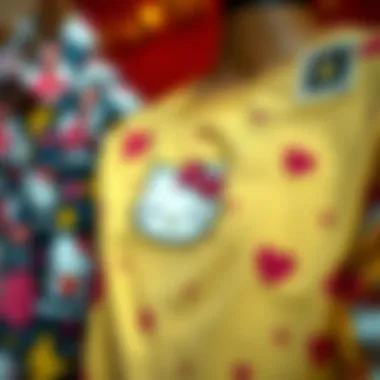 A close-up of various Hello Kitty shirt designs showcasing vibrant colors and patterns.
