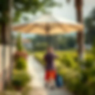 Stylish outdoor scene featuring lightweight UV umbrella in use