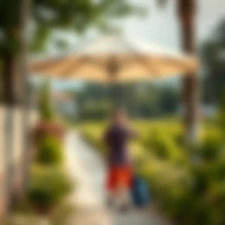 Stylish outdoor scene featuring lightweight UV umbrella in use
