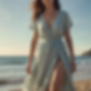 Casual long summer dress with slit at a beach location