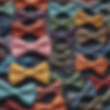 Close-up of various bow tie fabrics and patterns