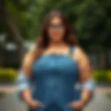 Stylish plus size denim pinafore showcasing versatility