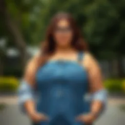 Stylish plus size denim pinafore showcasing versatility