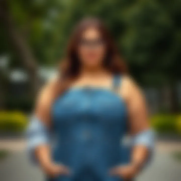 Stylish plus size denim pinafore showcasing versatility